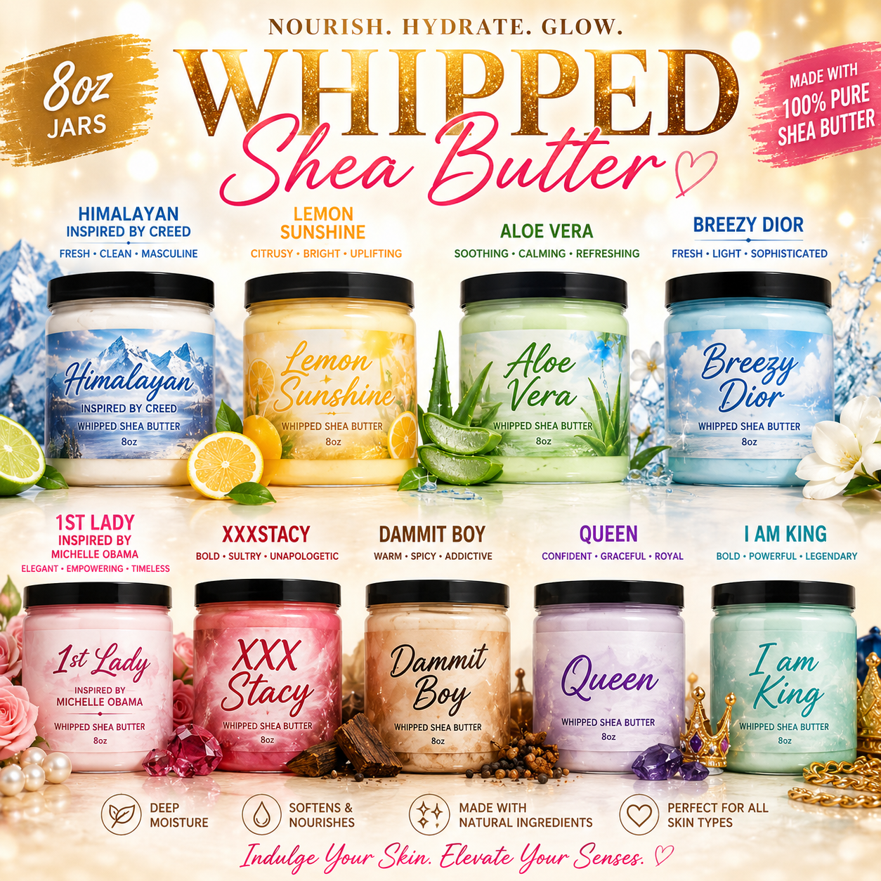 Luxury Whipped Shea Butter (8oz) – Deep Moisture Body Cream | Multiple Signature Scents